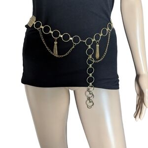 Vintage 80s Gold Ring Chain Draped Tassel Waist Chain Belt